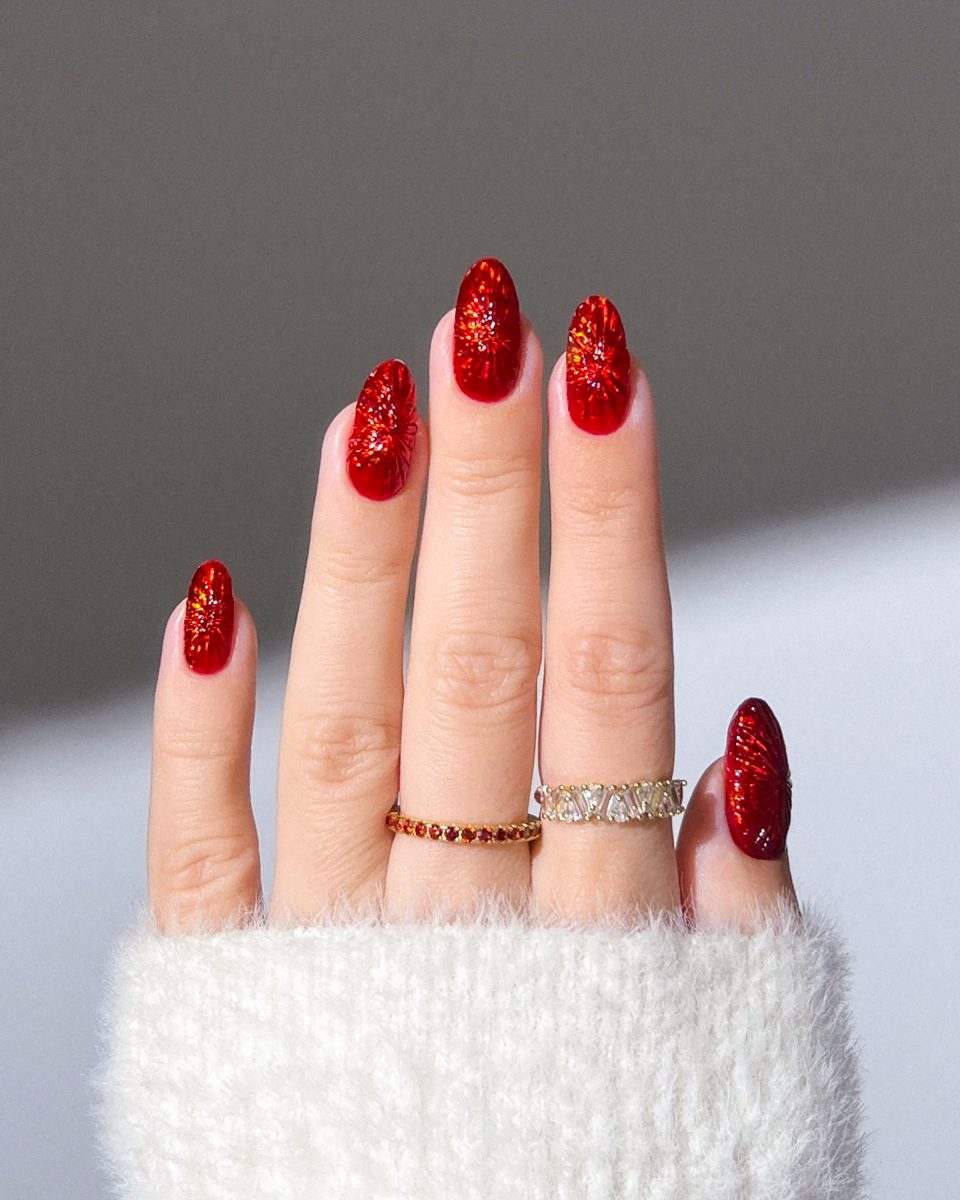 Ruby Red Crushed Glitter Nails