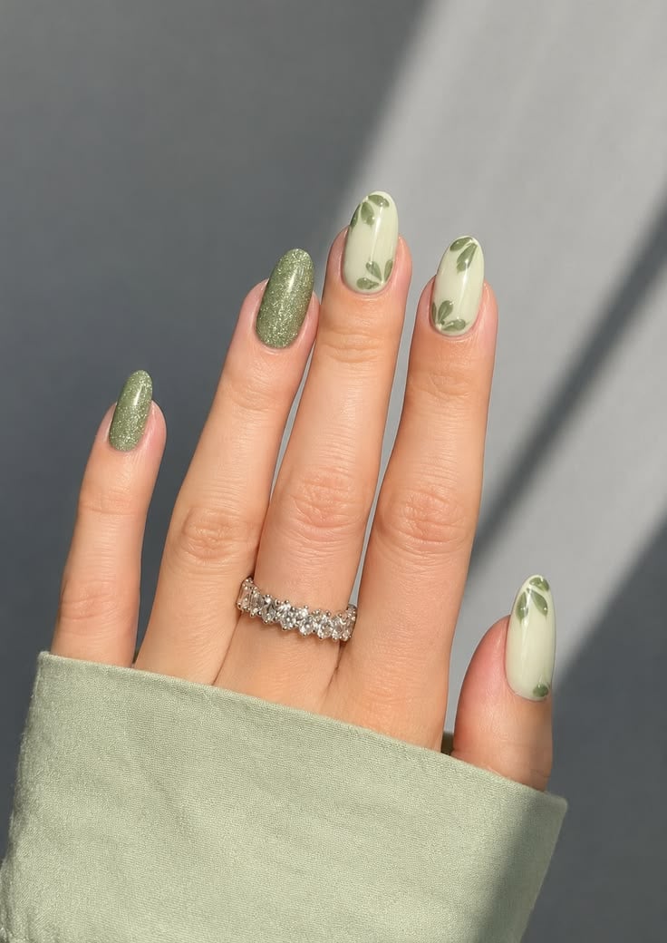 Sage Green Marble Nails