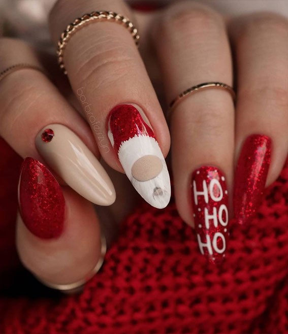 Santa Claus Accent Red Nails