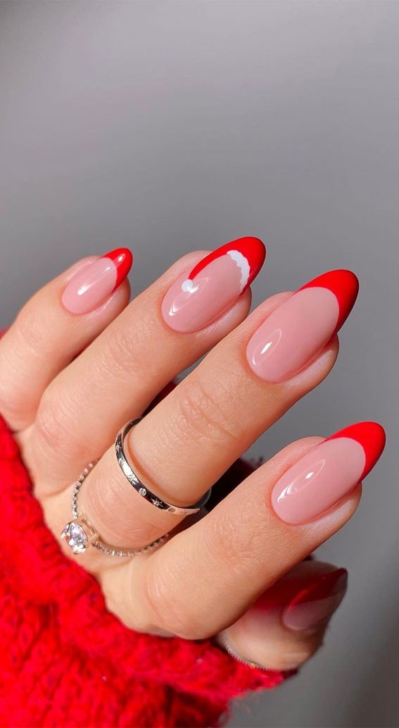 Santa Hat Accent Red Nails