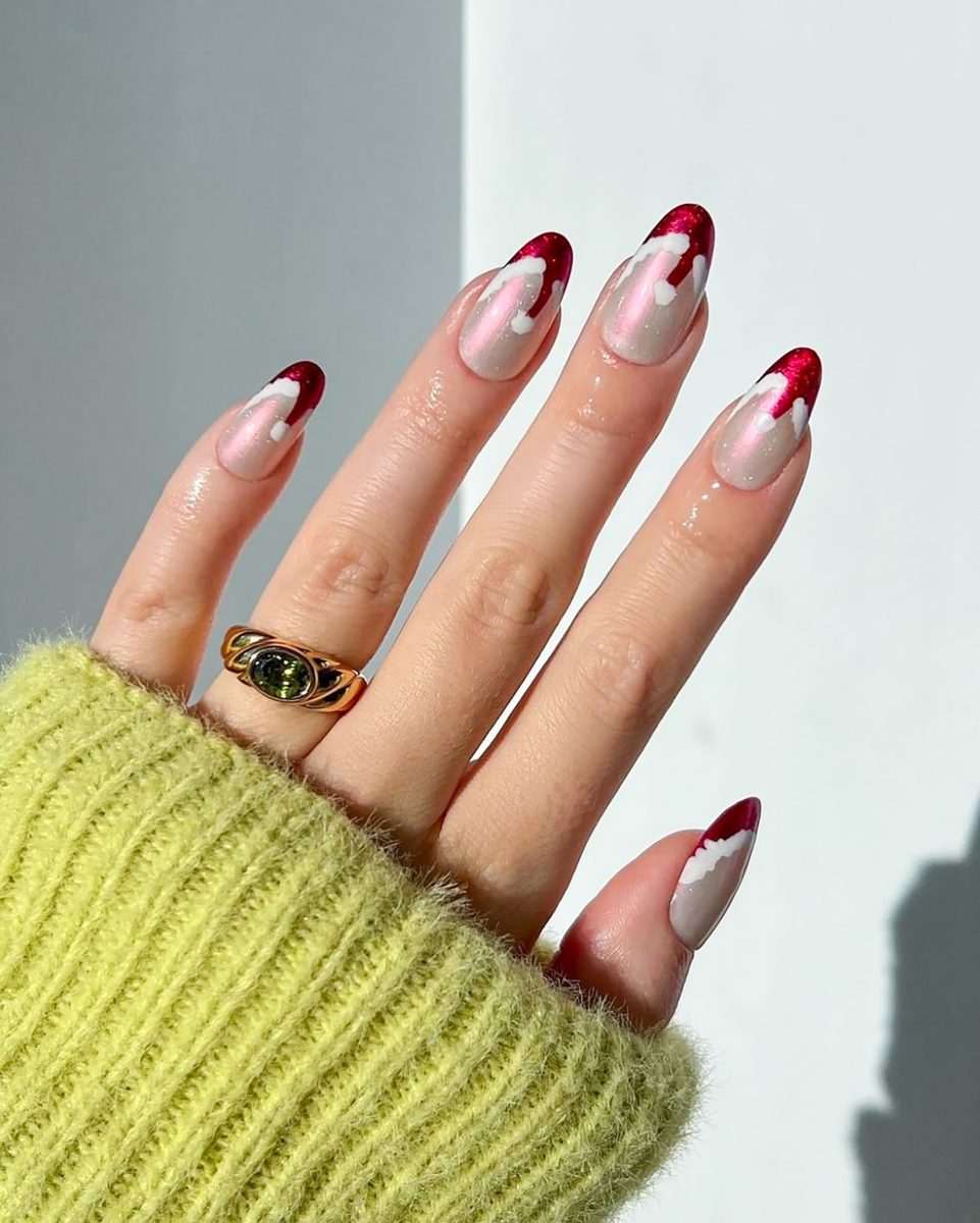 Santa Hat French Tip Simple Nails