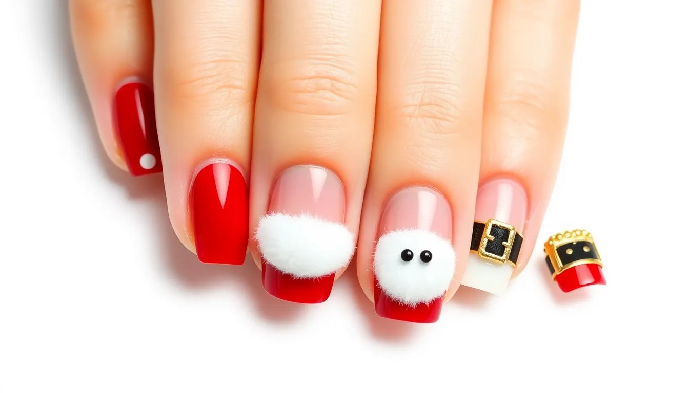 Santa Hat Fuzz Short Nails