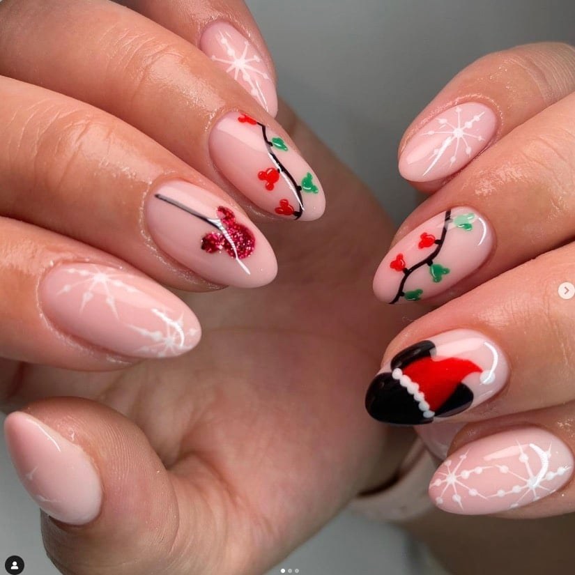 Santa Hat Mickey Light Garland Disney Nails