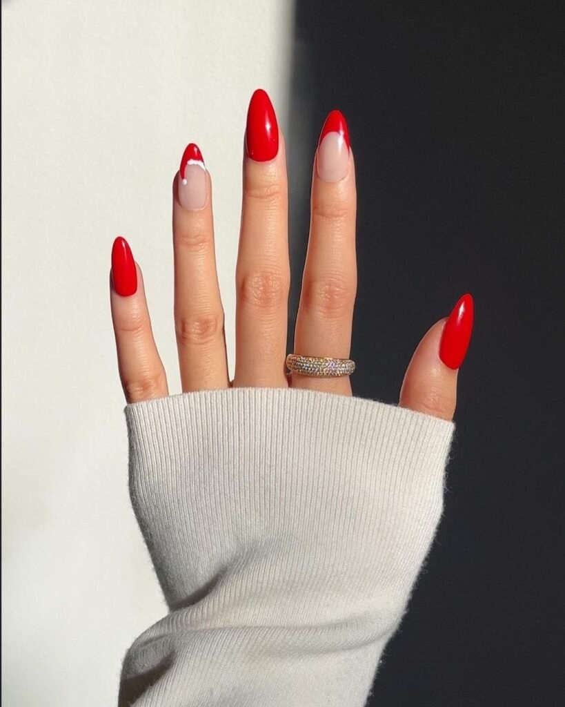 Santa Hat Tip Almond Nails