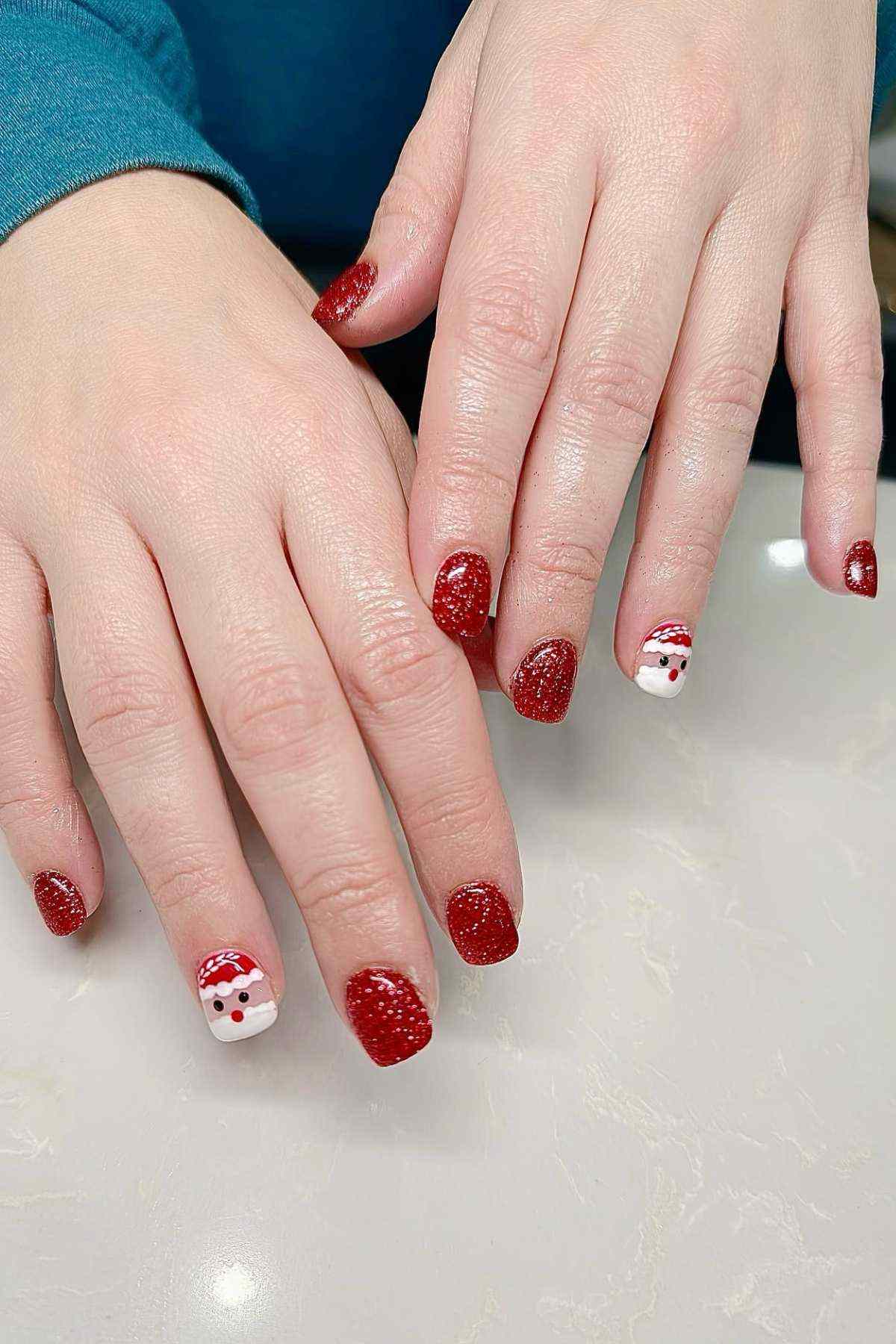 Santa Red Glitter Nails