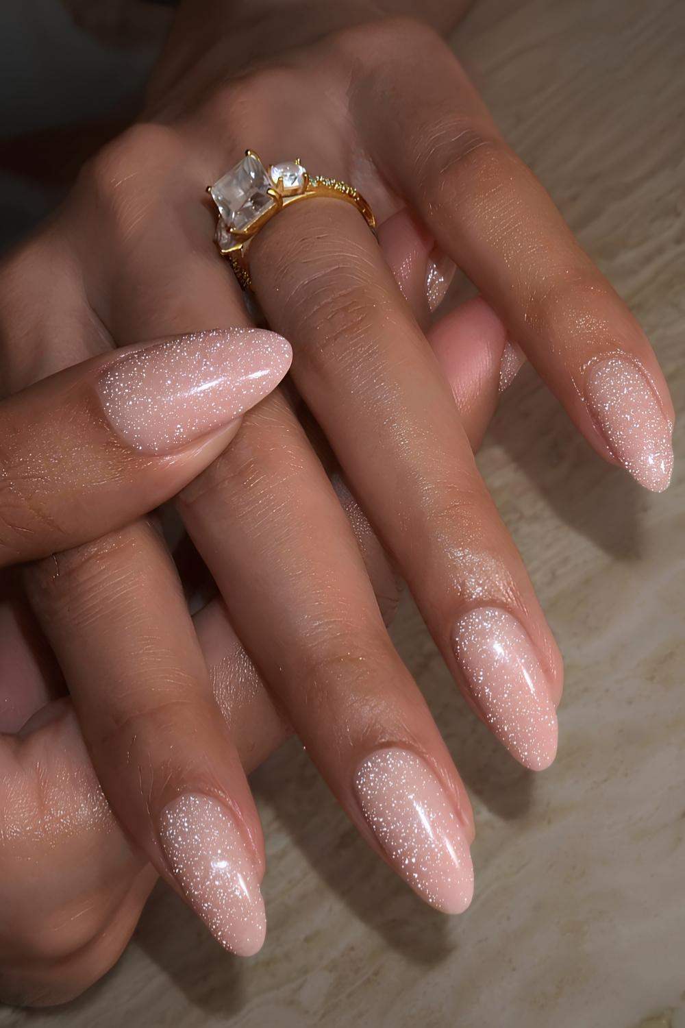 Shimmery Neutral Almond Simple Nails