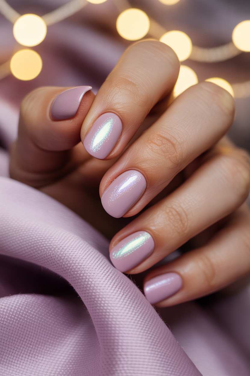 Short December Nails Simple Pearly Light Mauve