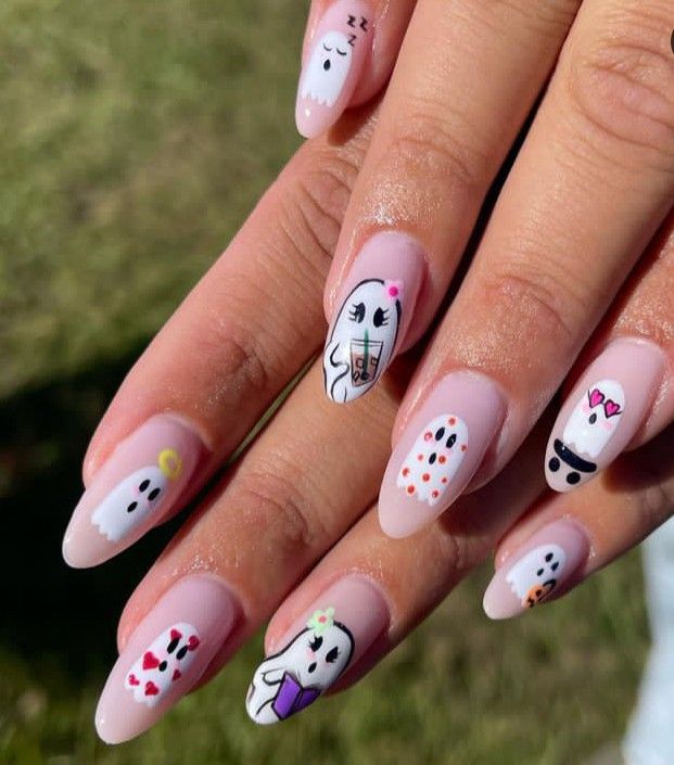 Short Halloween Ghost Nails