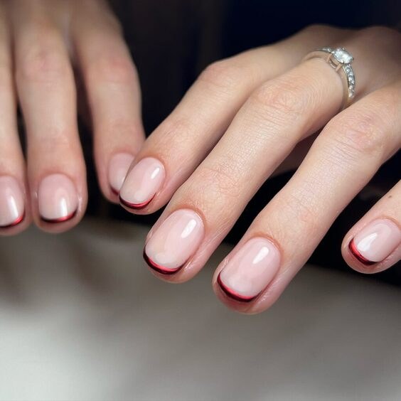 Short Red Chrome French Nails
