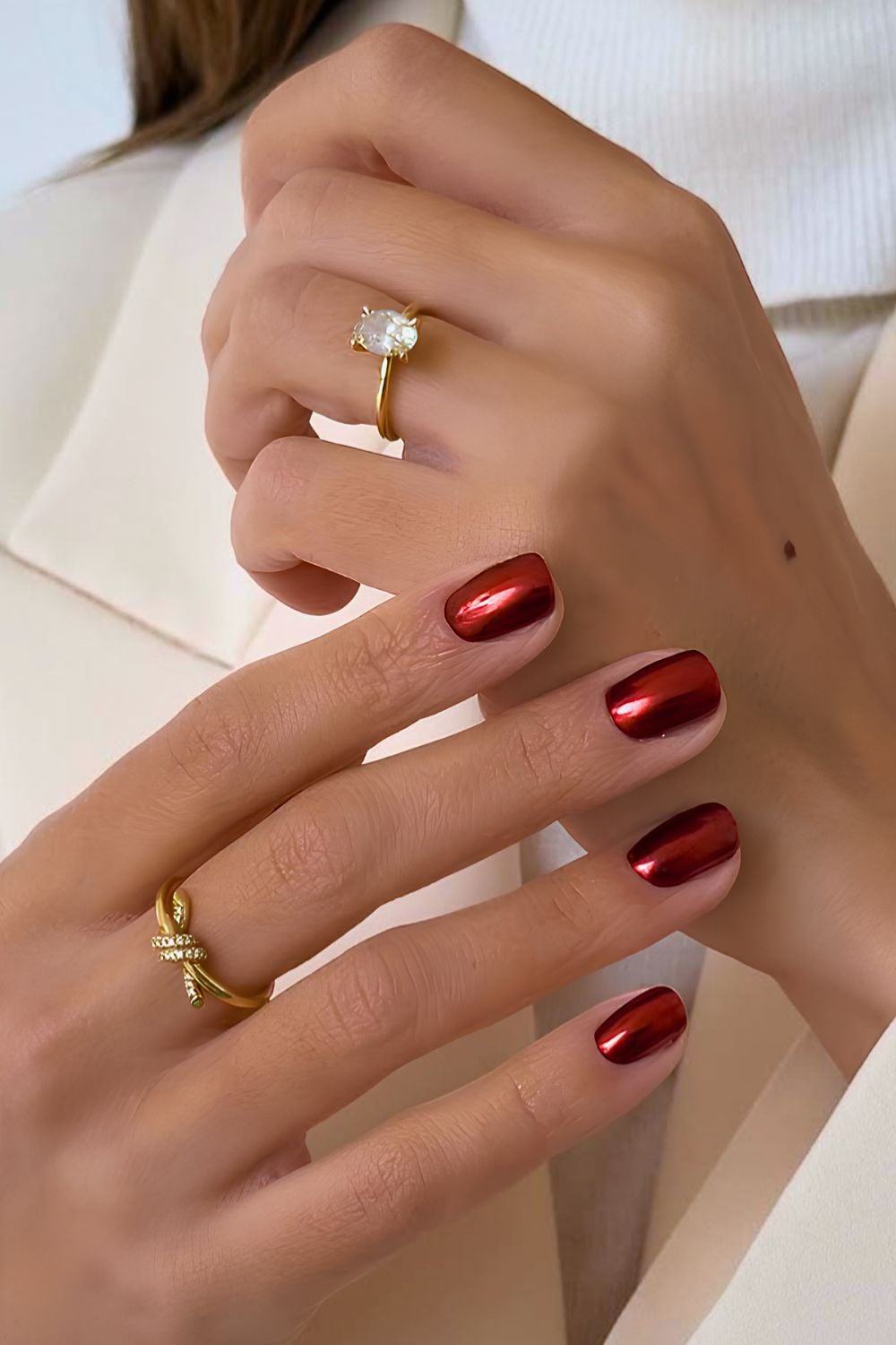 Short Red Chrome Simple Nails