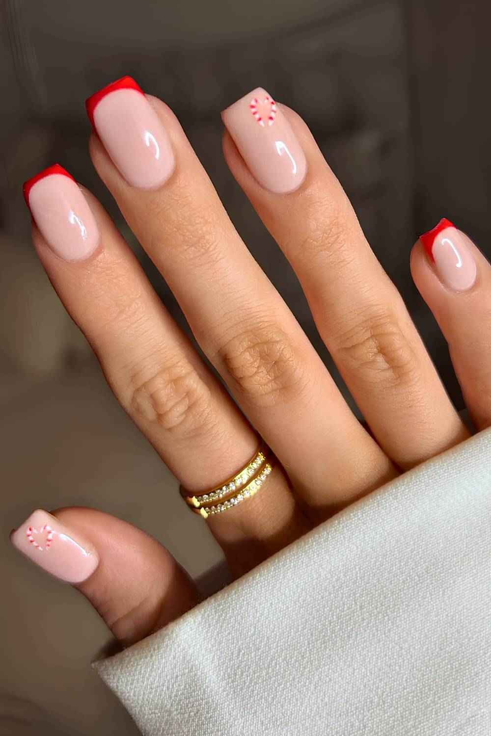 Short Red French Candy Cane Nails