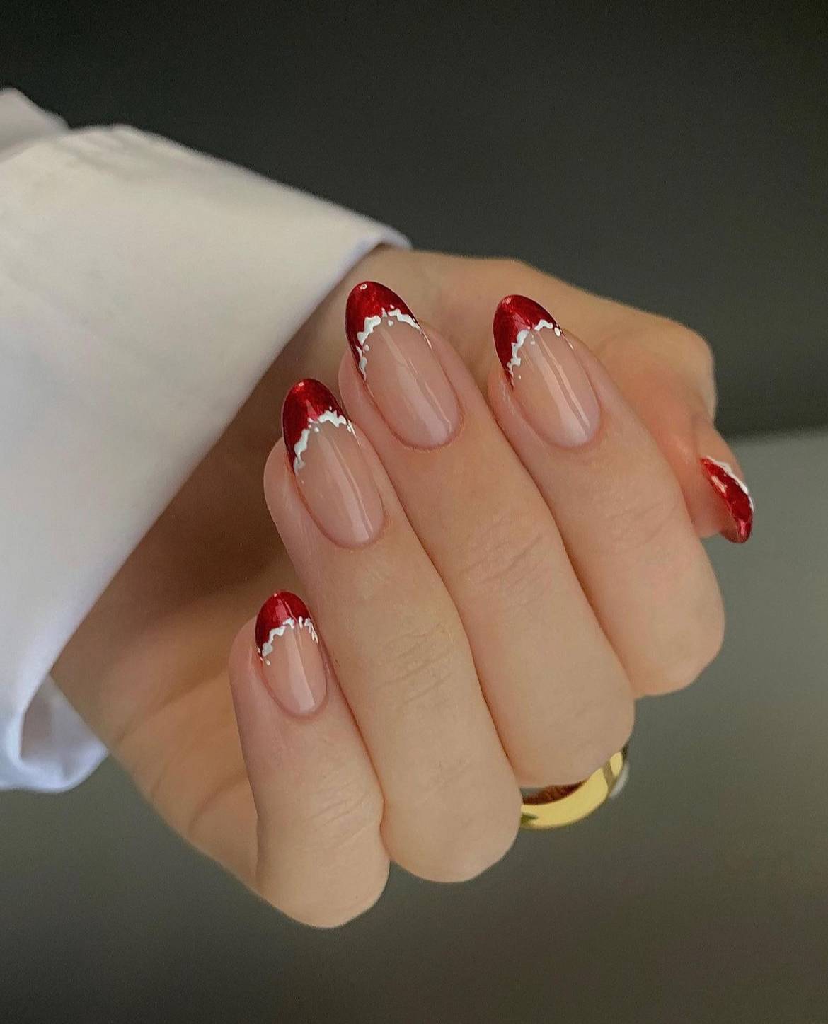Short Red Peppermint Swirl Nails