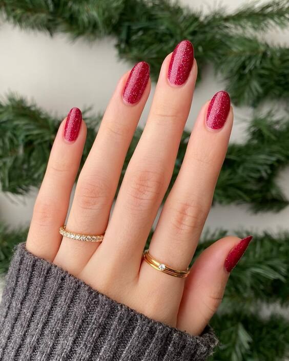 Short Red Sparkle Glitter Nails