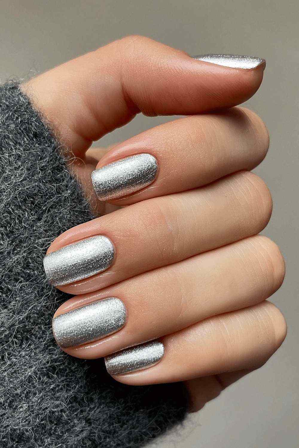 Short Silver Glitter Elegant Nails