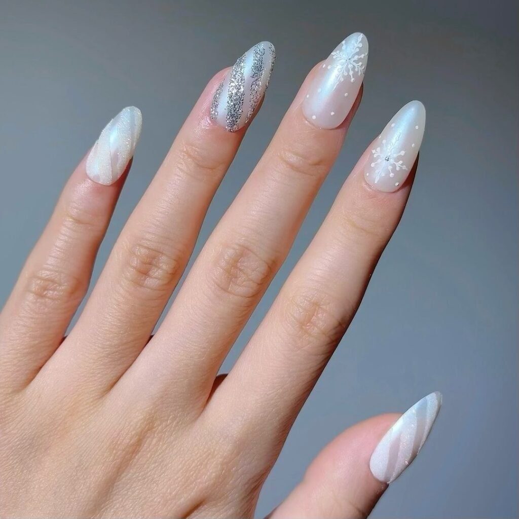 Silver Frost Ombre Almond Nails