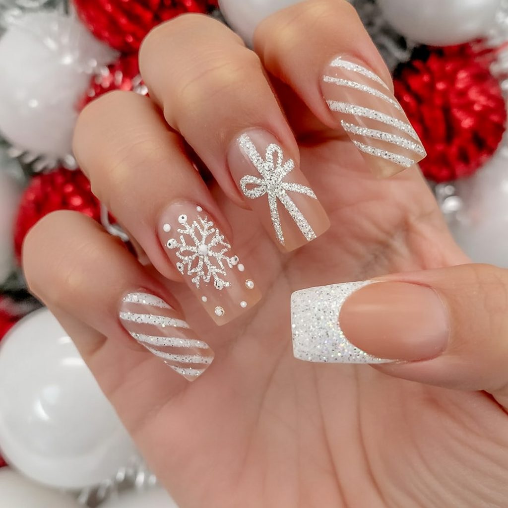 Silver Gift Box Square Nails