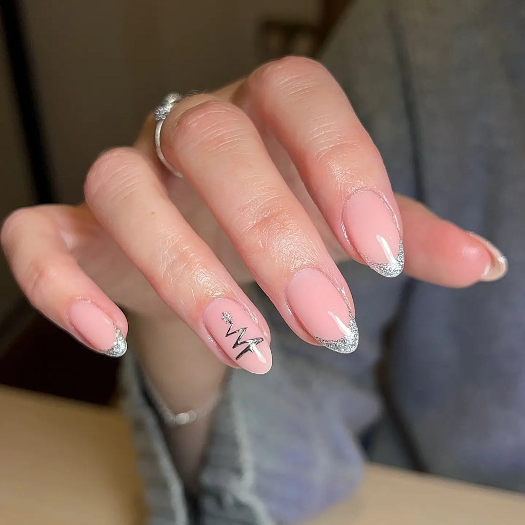 Silver Glitter French Tree Nails