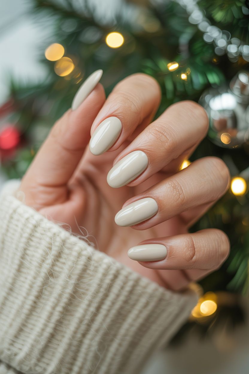 Simple December Nails Short Cream Glossy Holiday