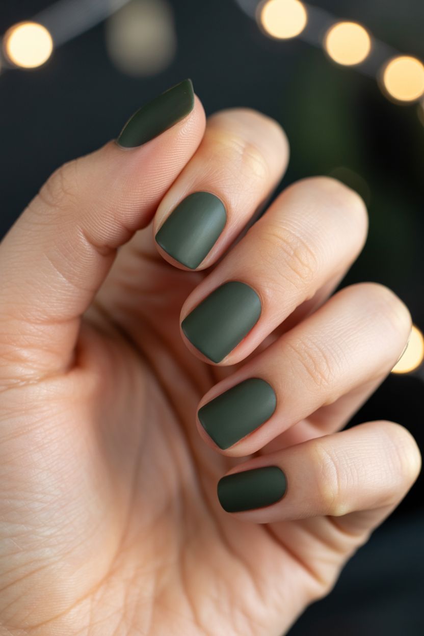 Simple December Nails Short Matte Forest Green