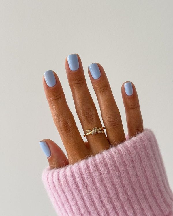 Simple December Nails Short Pastel Baby Blue
