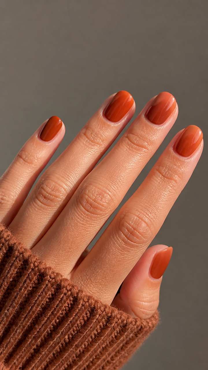 Simple Short Autumn Ombre Nails In Rust And Terracotta