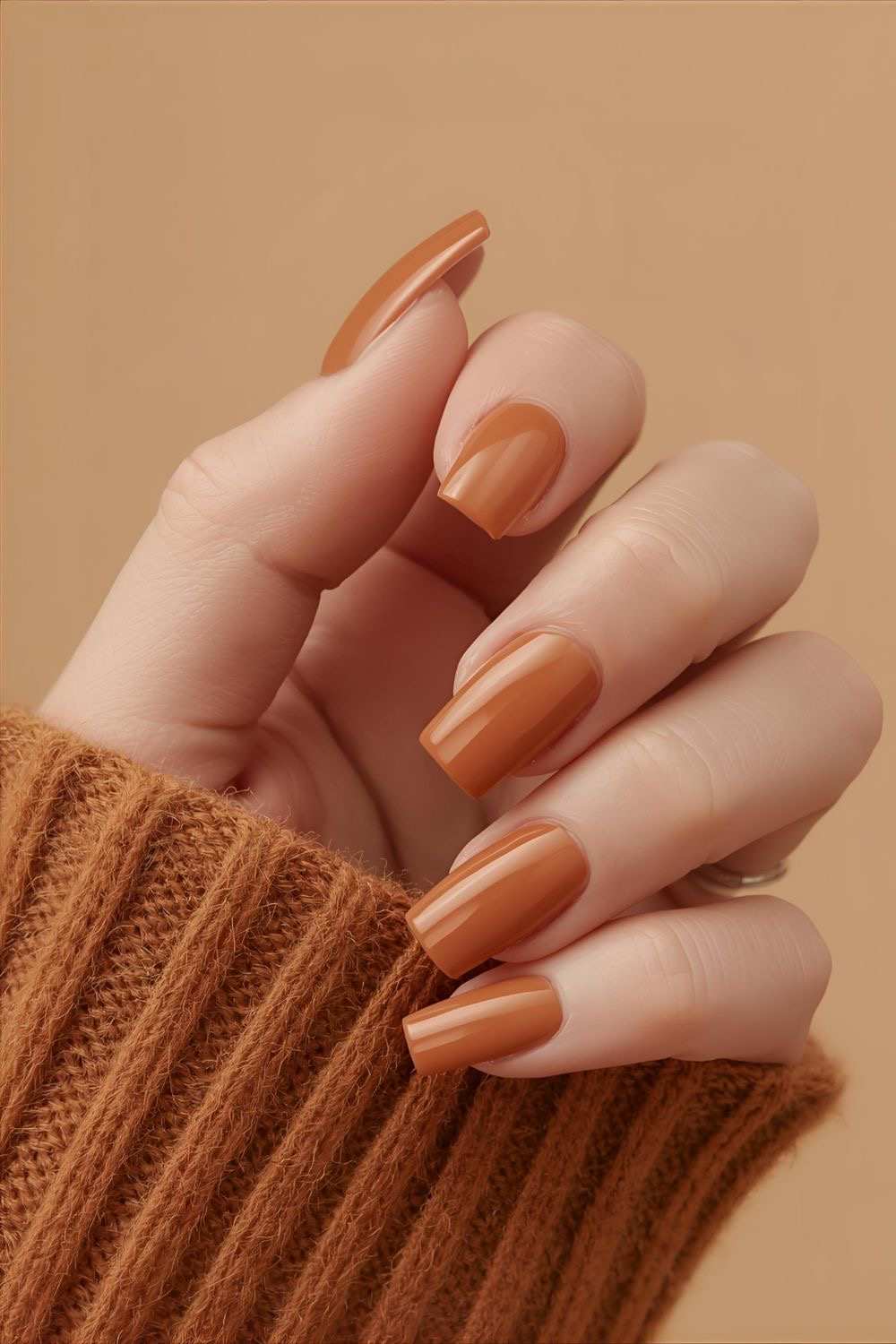 Simple Short Caramel Brown Thanksgiving Nails