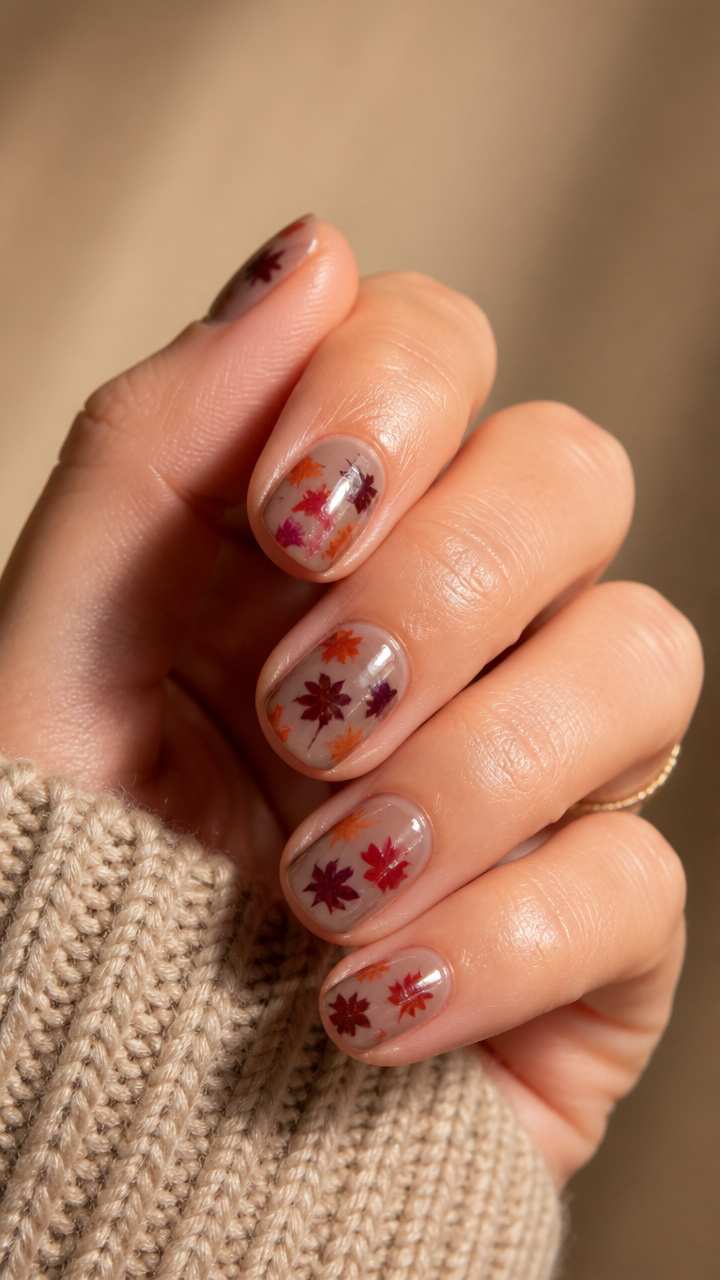 Simple Short Falling Leaves Thanksgiving Nails