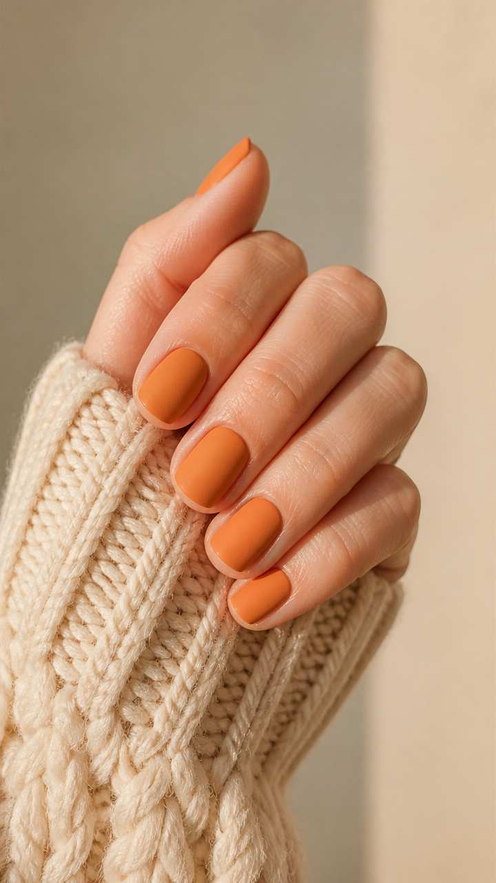 Simple Short Matte Squash Thanksgiving Nails