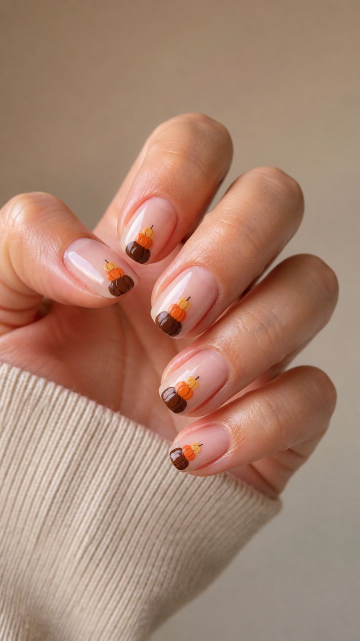 Simple Short Mini Pumpkin Stack French Tip Nails