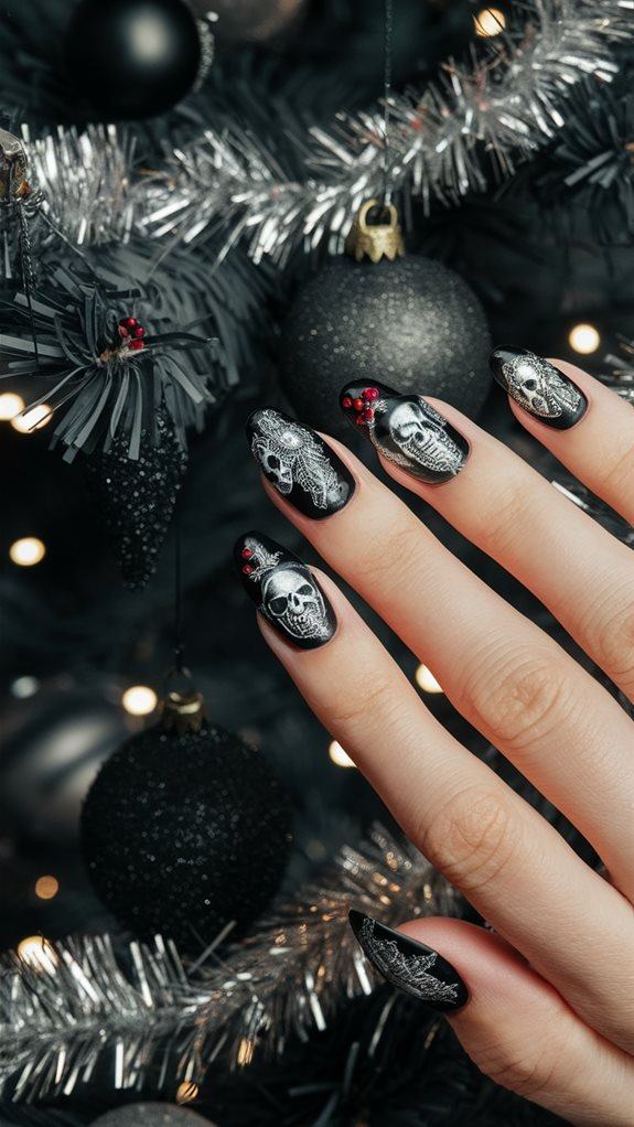 Skull Goth Christmas Nails