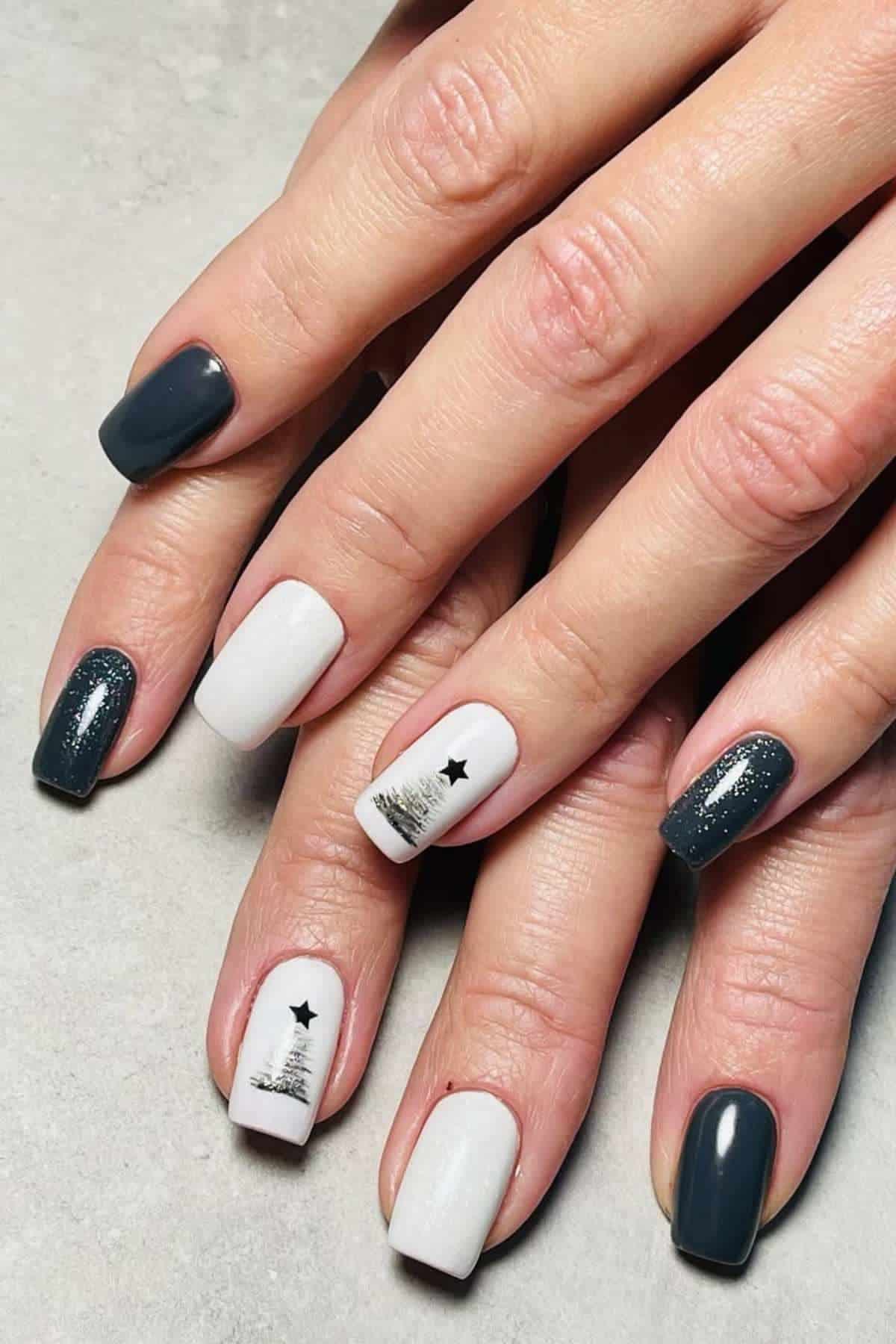 Slate White Glitter Tree Nails