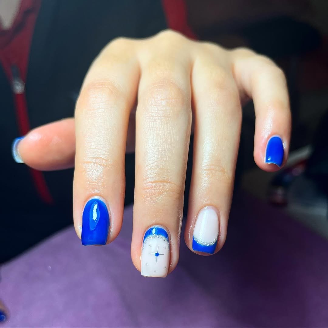 Sleek Blue Winter Square Nails