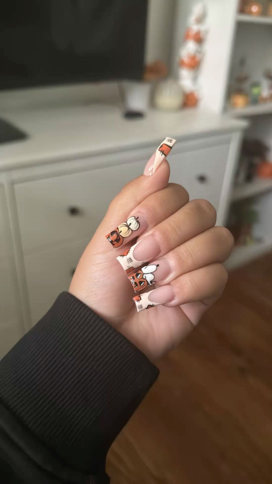 Snoopy Pumpkin Halloween Square Fall Nails
