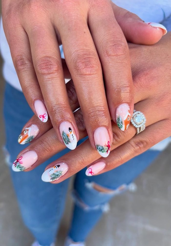 Snowman Bow Winter Cute Nails