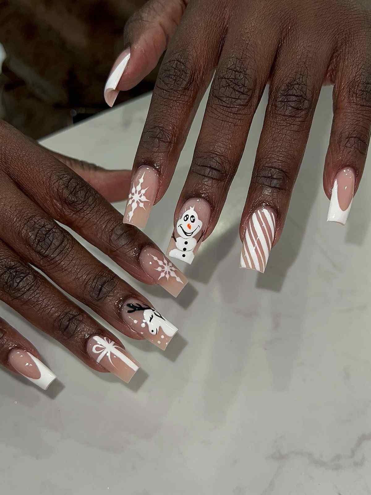 Snowman Snowflake Candy Cane Nails