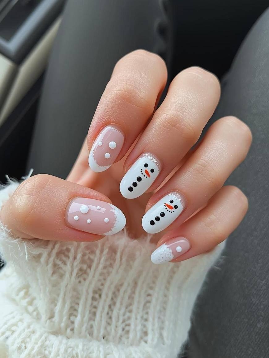 Snowman Winter Tip Nails