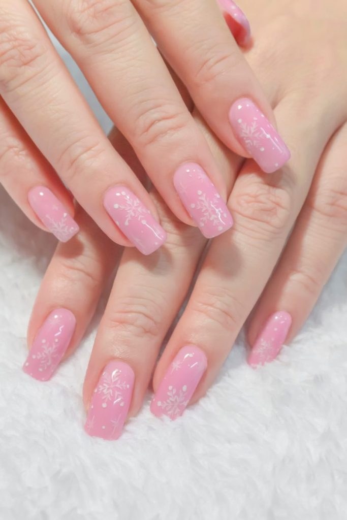 Snowy Pink Glow Nails