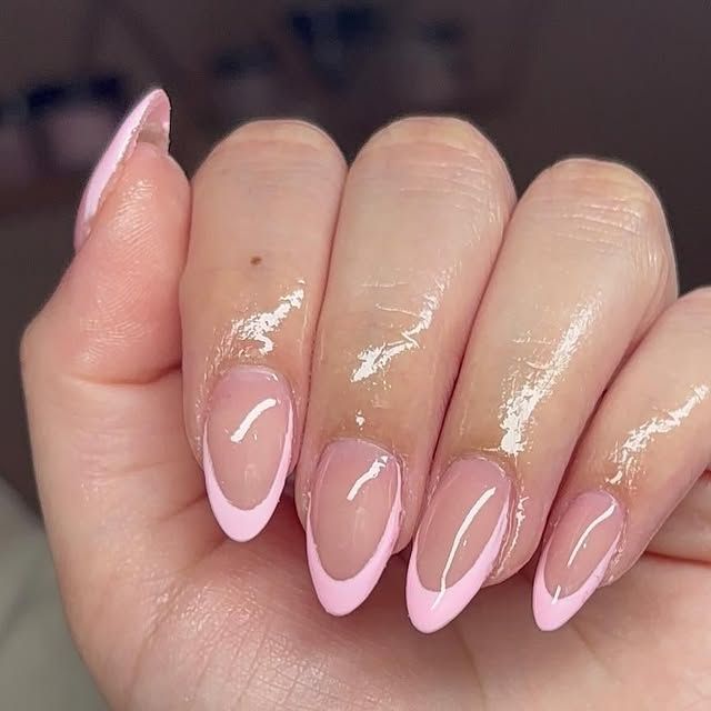 Soft Baby Pink French Tip Almond Nails