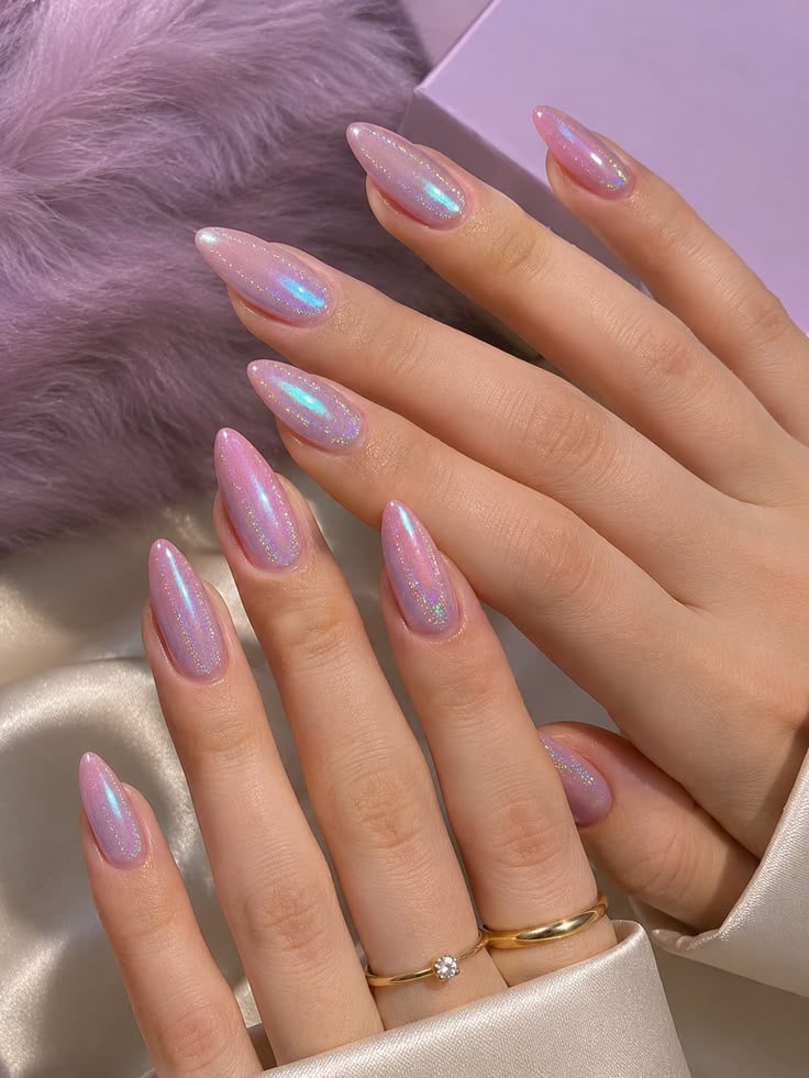 Soft Lilac Chrome Nails