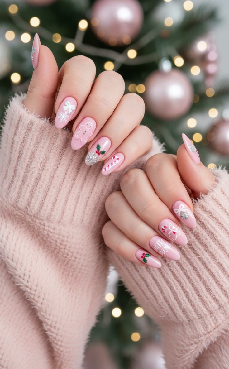 Soft Pink Gingerbread Cute Nails