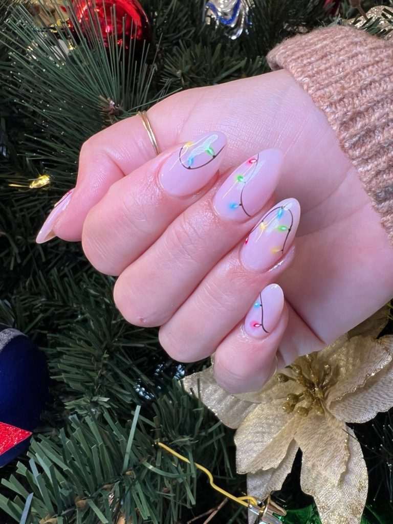 Soft Pink Holiday Light Nails