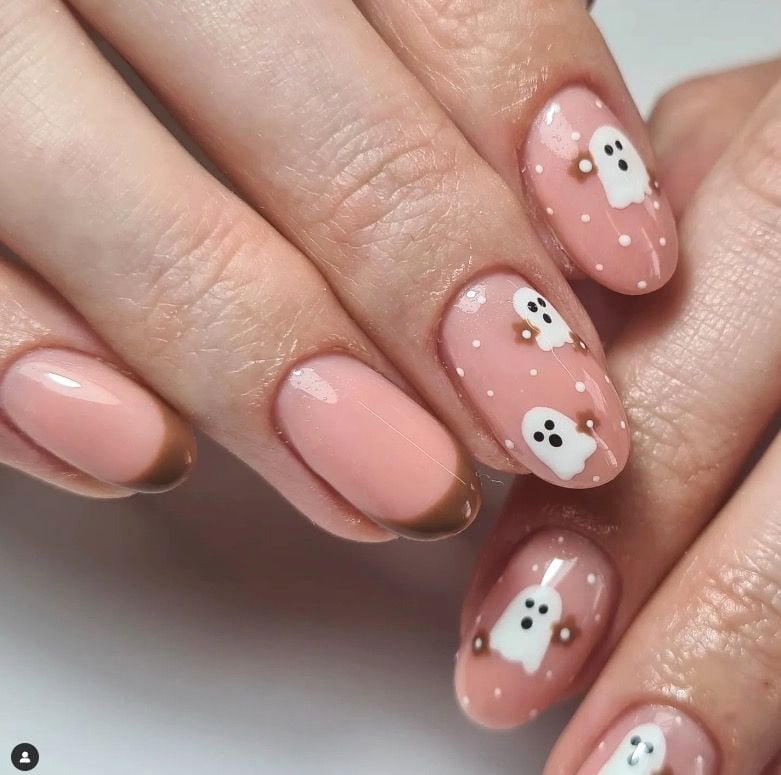 Soft Pink Polka Ghosts Nails