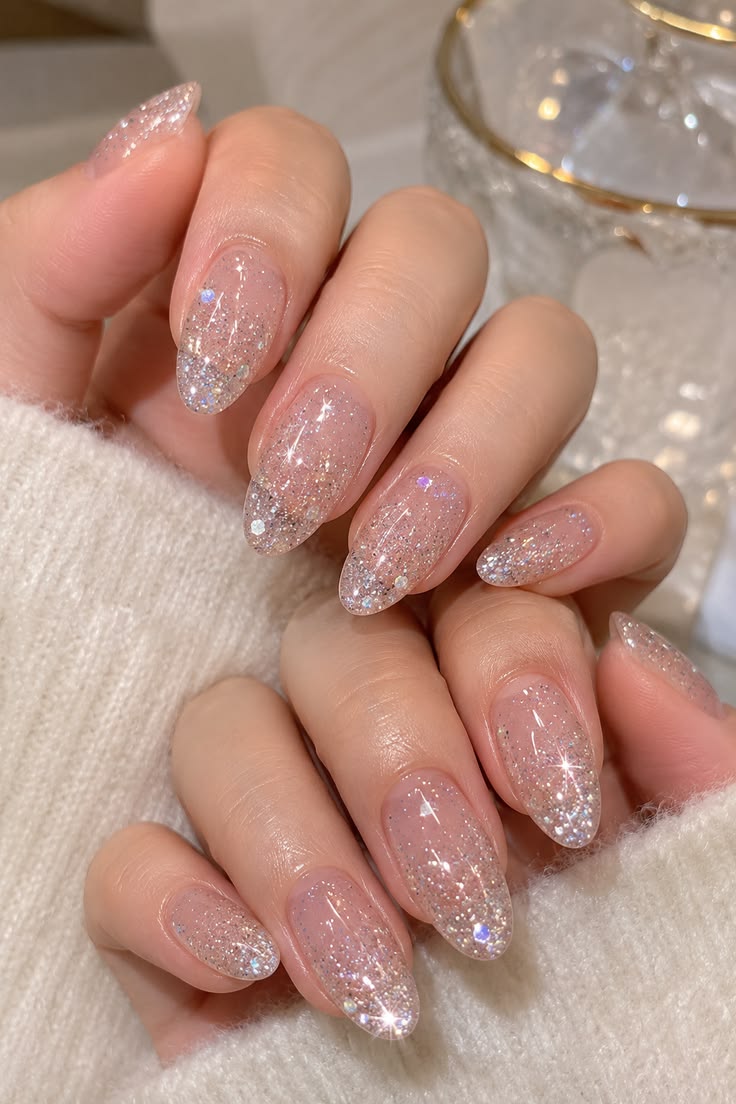 Sparkling Silver Glitter Nails