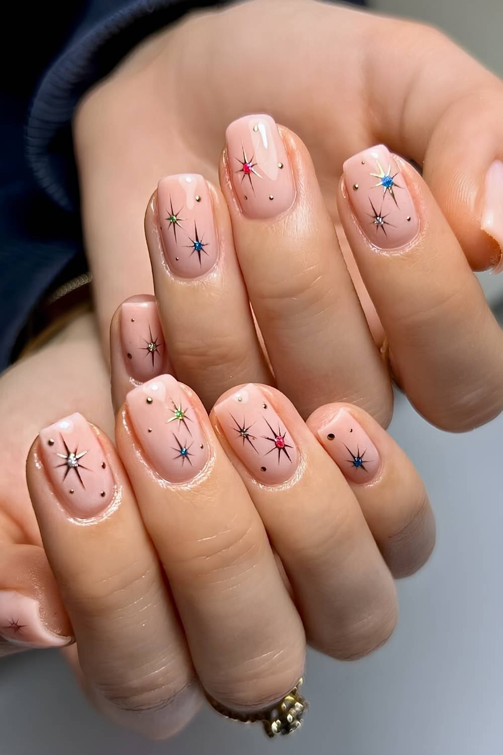 Starburst Gem Short Nude Nails