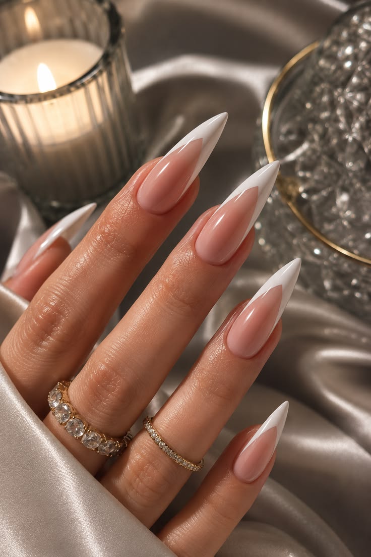 Stiletto French Tip Nails (2)