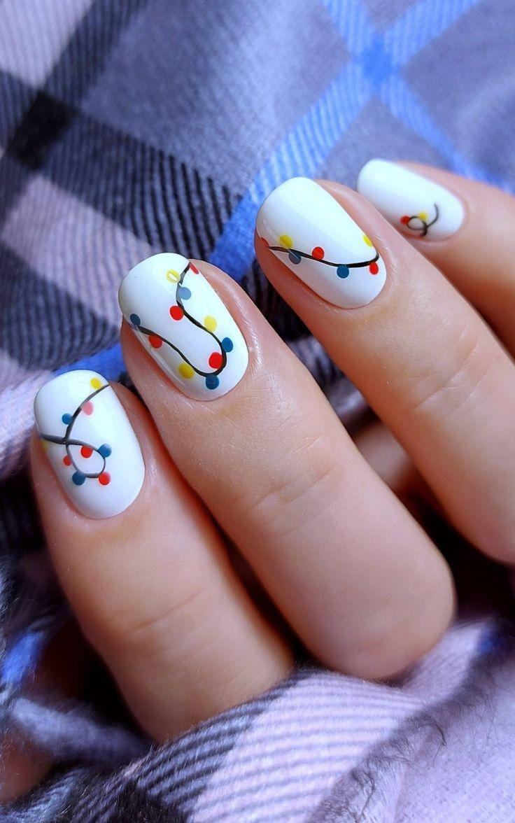 String Lights White Short Nails