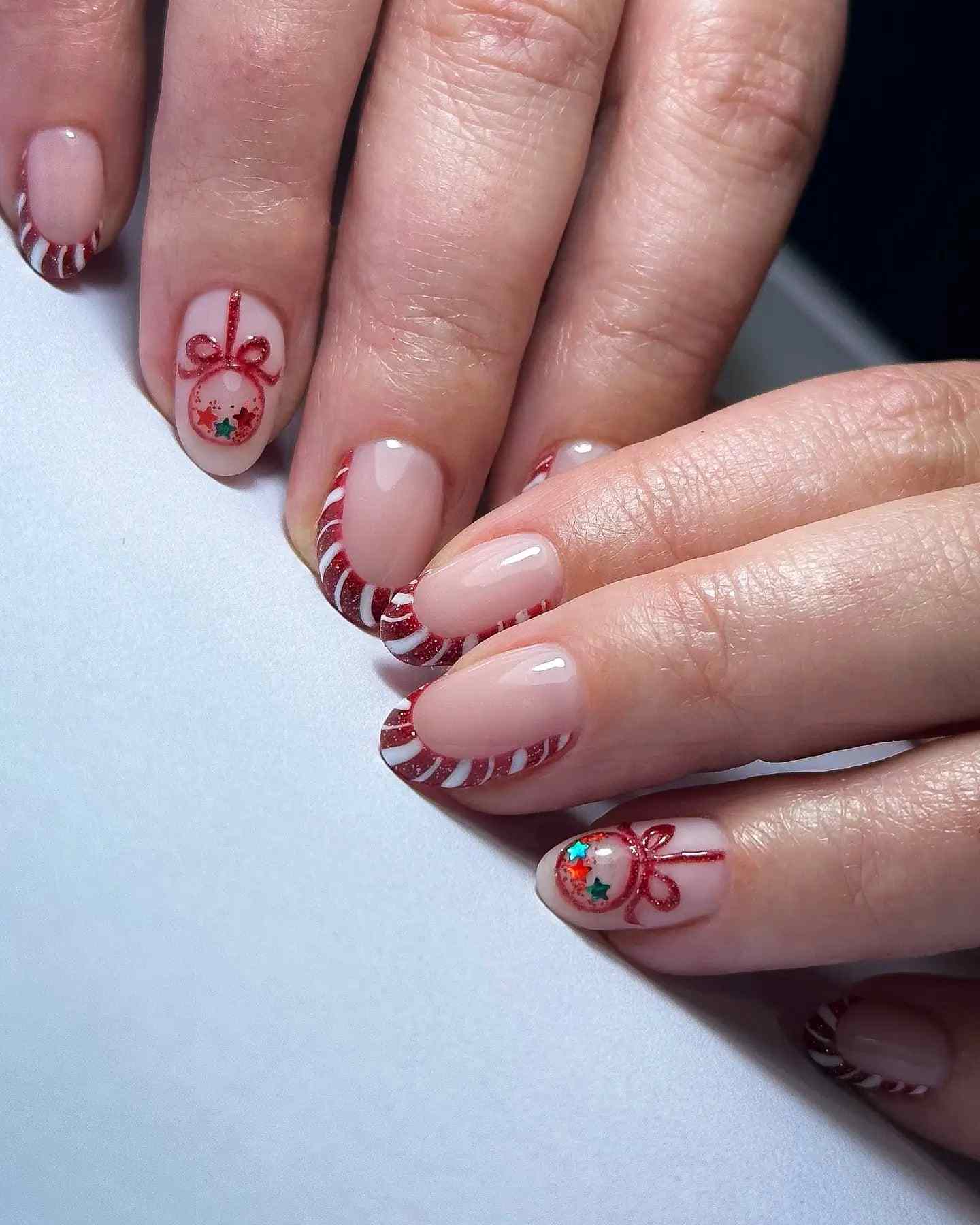 Striped French Tip Bauble Nails