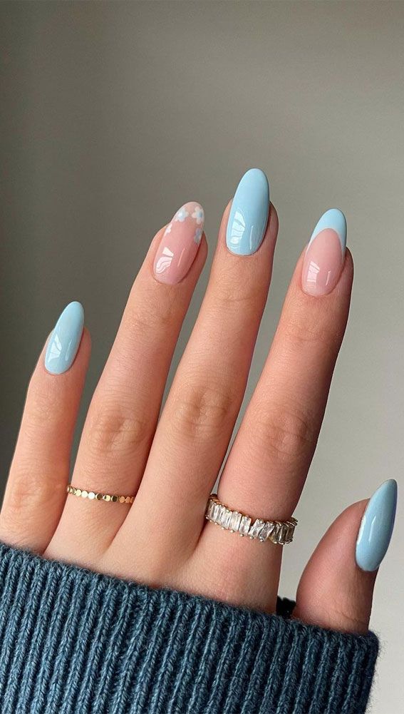Summer nails 2025 - elegant light blue and nude French tip nail art with modern variations for sophisticated summer manicures