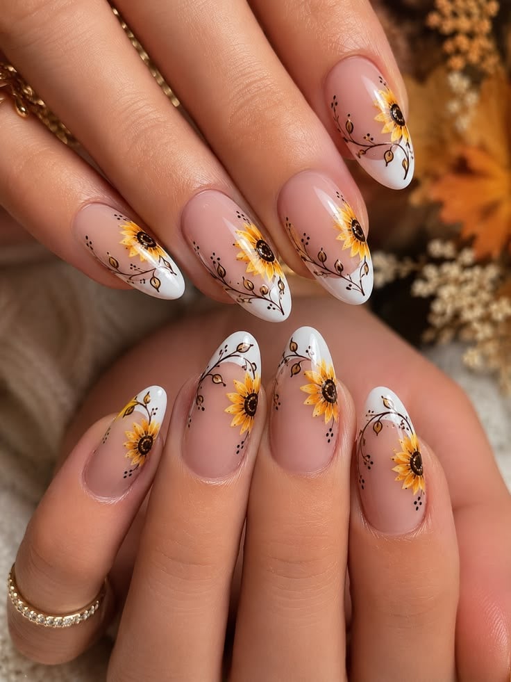 Sunflower French Tip Nails