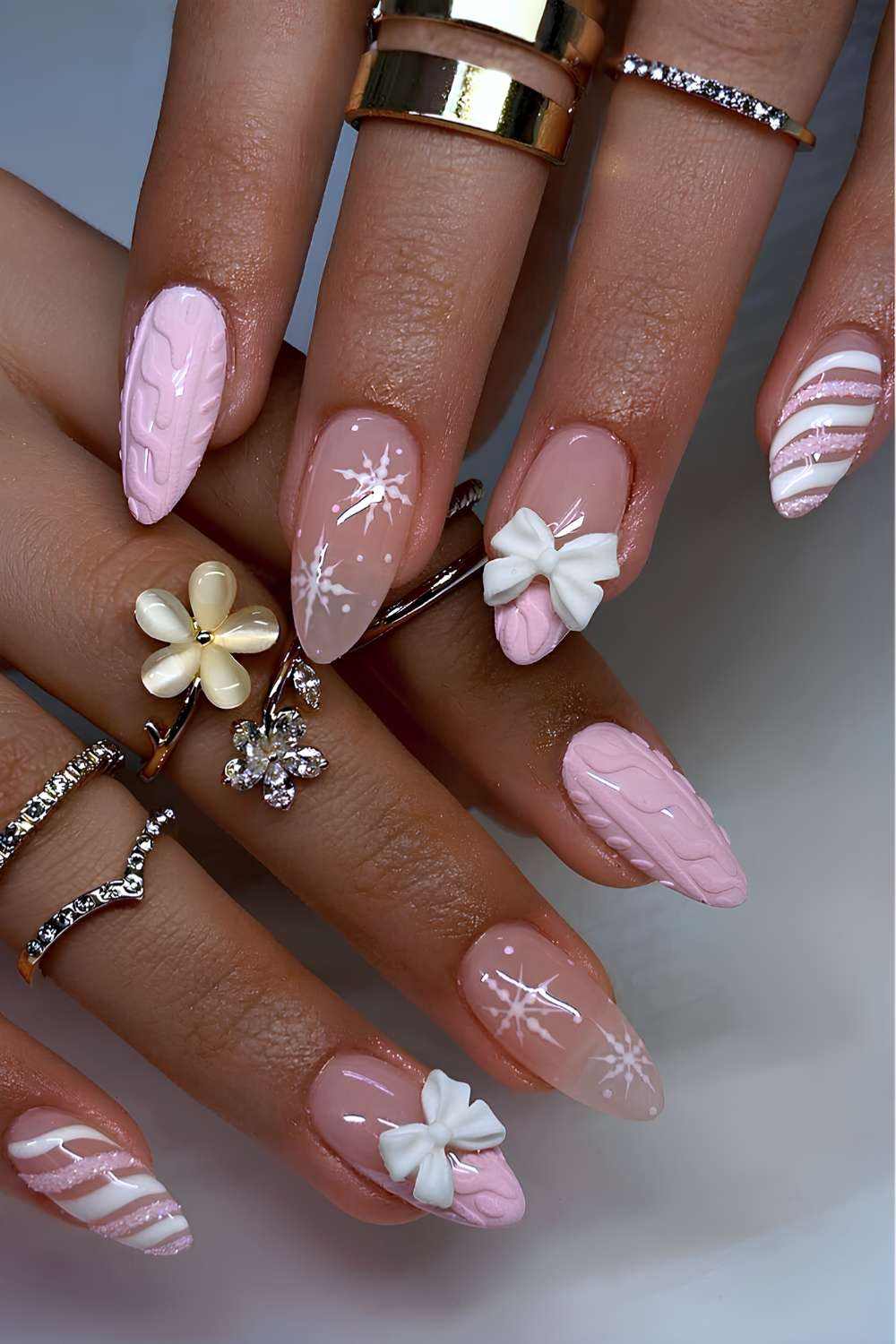 Sweater Bow Snowflake Cute Nails